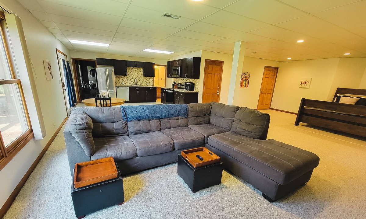 Montgomery Apartment | Spacious walkout by Fox River Trail 75" TV & Fast Internet