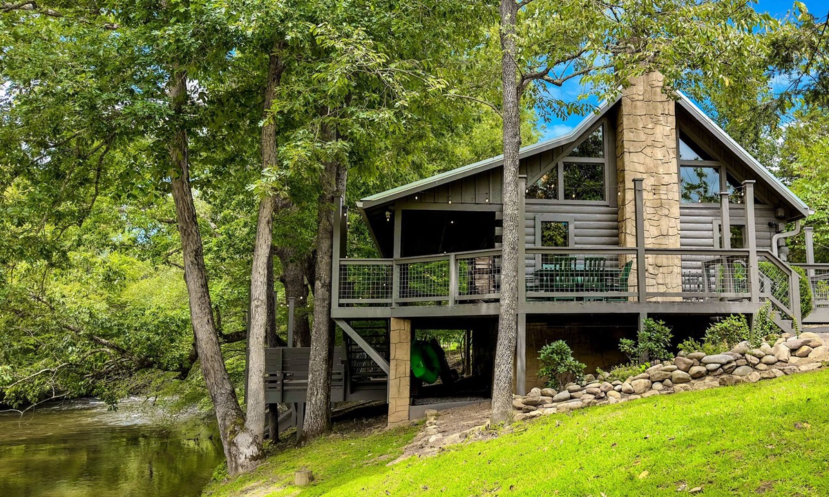Sevierville Cabin | Ultimate Riverfront Cabin Retreat Private Swimming Hole Smoky Mountains