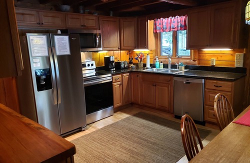 Greentown Cabin | Charming lakefront log cabin with private dock-for your boat & jet ski