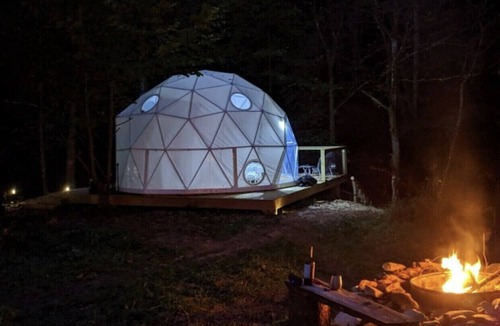 Deep Gap RV Rental | Glamping Geodesic Dome Tent - Trout Stream, Fire Pit & Privacy