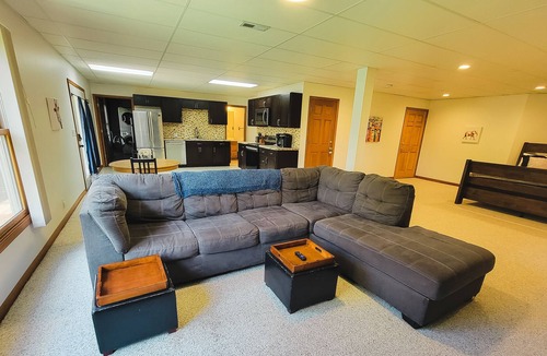 Montgomery Apartment | Spacious walkout by Fox River Trail 75" TV & Fast Internet