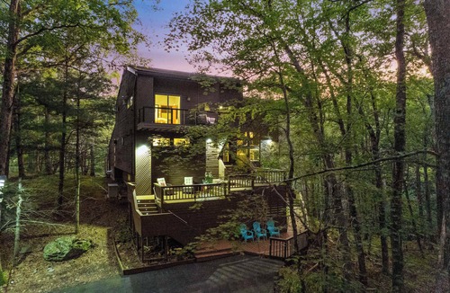 Bushkill House | Waterfall Views! Hot Tub, Game Room, Dog Friendly